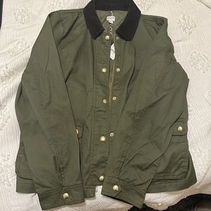 J. Crew Olive Green Utility Jacket with Black Collar
